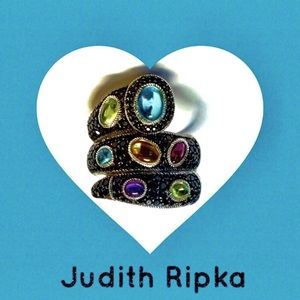 GORGEOUS JUDITH RIPKA OVAL MULTI-GEMSTONE➕BLACK SPINEL RING